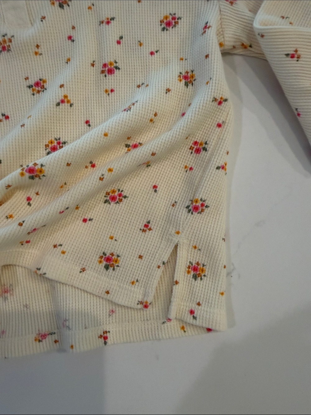 Cat & Jack Cream Long Sleeve Henley Tee with Pink & Yellow Floral Print - Picture 3 of 3